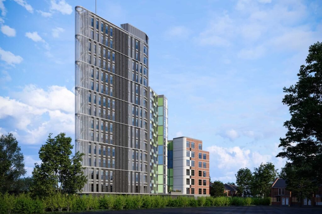 Queen's court is an Elegant purpose-built student accommodation in Sheffield Built over 14 floors it offers modern living for students at Sheffield Haram University.